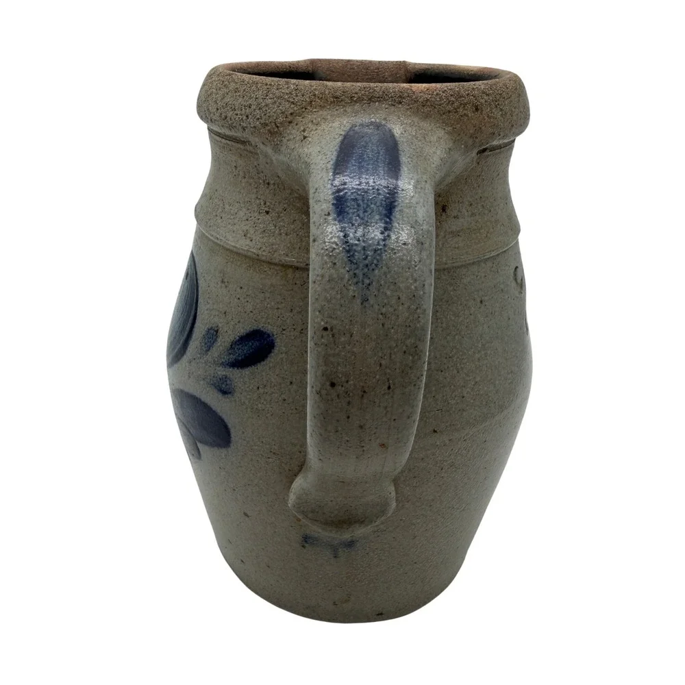Rowe Pottery Works 1987 Salt Glaze Stoneware Pitcher Blue Heart Cambridge WI